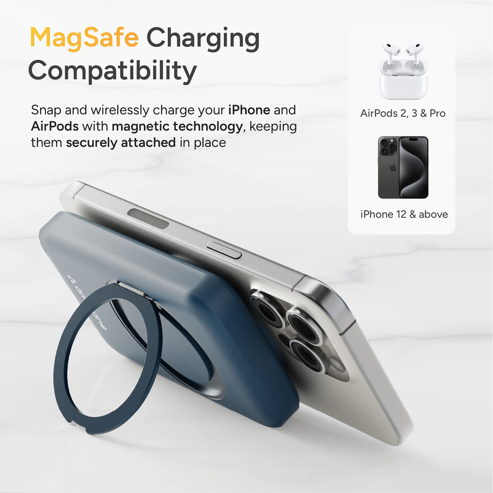 Magsafe Wireless Power Bank with Mobile Stand - Ambrane India
